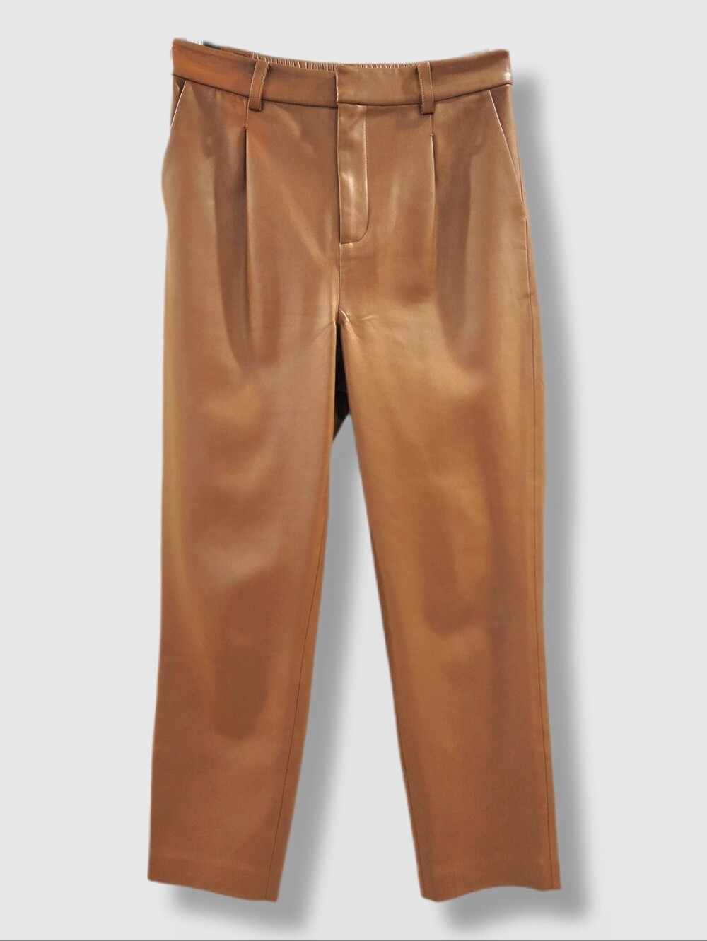 Icone Simons Faux Leather Pants Caramel, Vegan Trousers Small